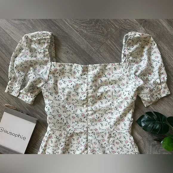 limjia shop coquette floral ruched puff sleeve cinched mini dress Size Large - Picture 13 of 16